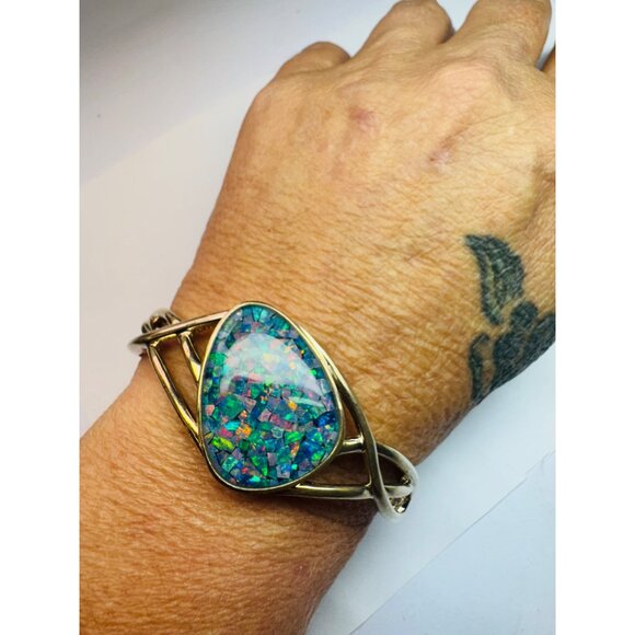 Vintage WK Whitney Kelly Sterling Silver Mosaic Opal Cuff Bracelet 925, 26.8g - Picture 6 of 9